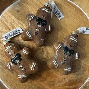 Gingerbread Man Holiday Christmas tree Ornaments x3 new with tiny flaws